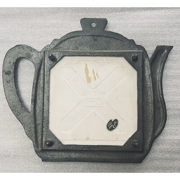 Cherry Brand Metal Teapot Trivet w/Tile Insert Smiling Snail Blue Flowers Japan - Picture 5 of 7